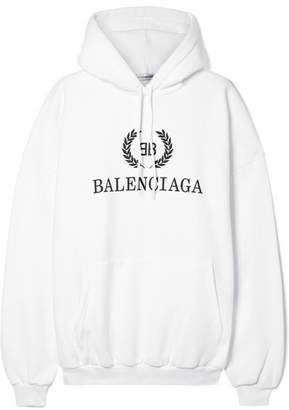 Balenciaga Oversized Printed Cotton-blend Jersey Hoodie - White
