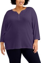 Thumbnail for your product : Karen Scott Plus Size 3/4-Sleeve Henley Top, Created for Macy's