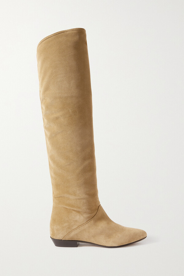 knee high suede flat boots