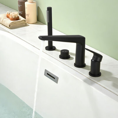 KIKO HOME 4 Hole Deck Mount Tub Faucet With Hand Shower Single Handle Bathtub Faucet Brass Tub Fillers With Valve