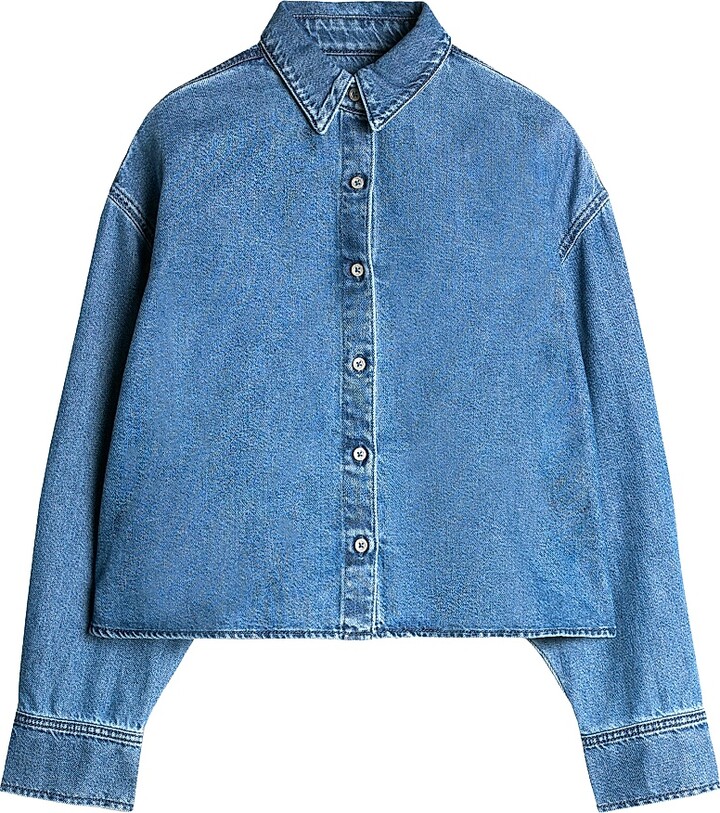 7 For All Mankind Women's Nina Denim Crop Shirt - Hilo - Size Large