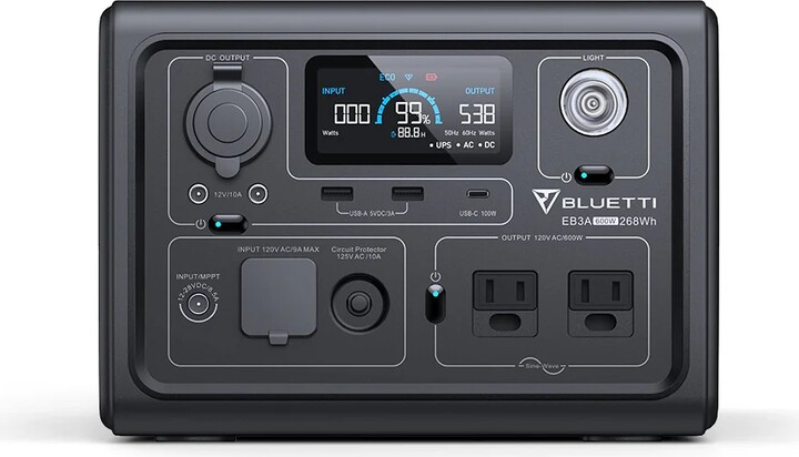 【US Plug】BLUETTI EB3A Portable Power Statio, 268Wh LiFePO4 Battery, Backup 600W AC Outlets, Solar Generator for Outdoor Camping