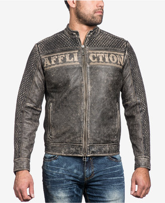 Affliction Men's Black Skull Leather Moto Jacket