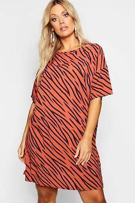 boohoo NEW Womens Plus Tiger Print T-Shirt Dress in Polyester 5% Elastane
