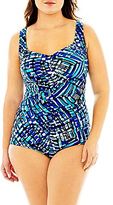 Thumbnail for your product : JCPenney Azul by Maxine of Hollywood Shirred-Front Spa 1-Piece Swimsuit - Plus