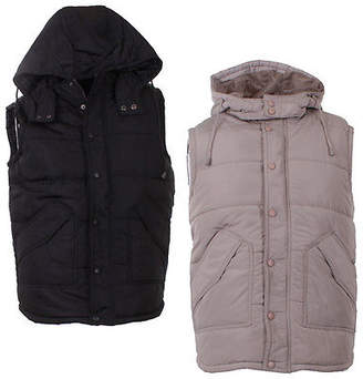 Colin's Mens Hooded Quilted Zip Up Gilet Bodywarmer Studded Front In 2 Colours