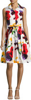 Thumbnail for your product : Samantha Sung Claire Sleeveless Splatter-Print Shirtdress, White/Red