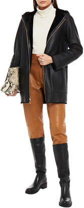 Sandro Reversible leather-trimmed shearling coat