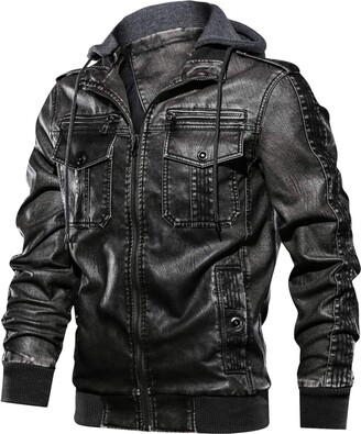 STOREJEES men's biker style vintage black leather jacket