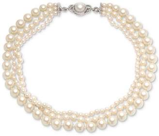 Carolee Silver-Tone Crystal & Imitation Pearl Triple-Row Magnetic Necklace