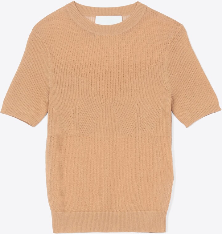 Short Sleeve Ribbed Crewneck in CAMEL