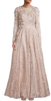Thumbnail for your product : Mac Duggal Floral Appliqué Lace Long-Sleeve A-Line Gown