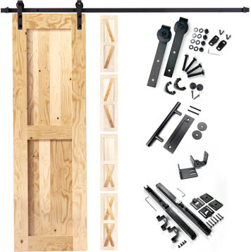 Homacer Paneled Wood Unfinished Barn Door with Installation Hardware Kit