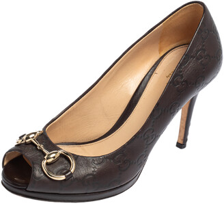 Gucci Brown Guccissima Leather New Hollywood Horsebit Peep Toe Pumps Size  37 - ShopStyle