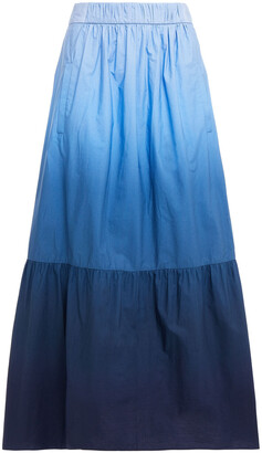 Tibi Gathered Dégradé Cotton Midi Skirt