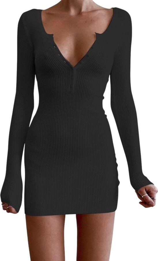 Black Long Sleeve High Neck Bodycon Dress