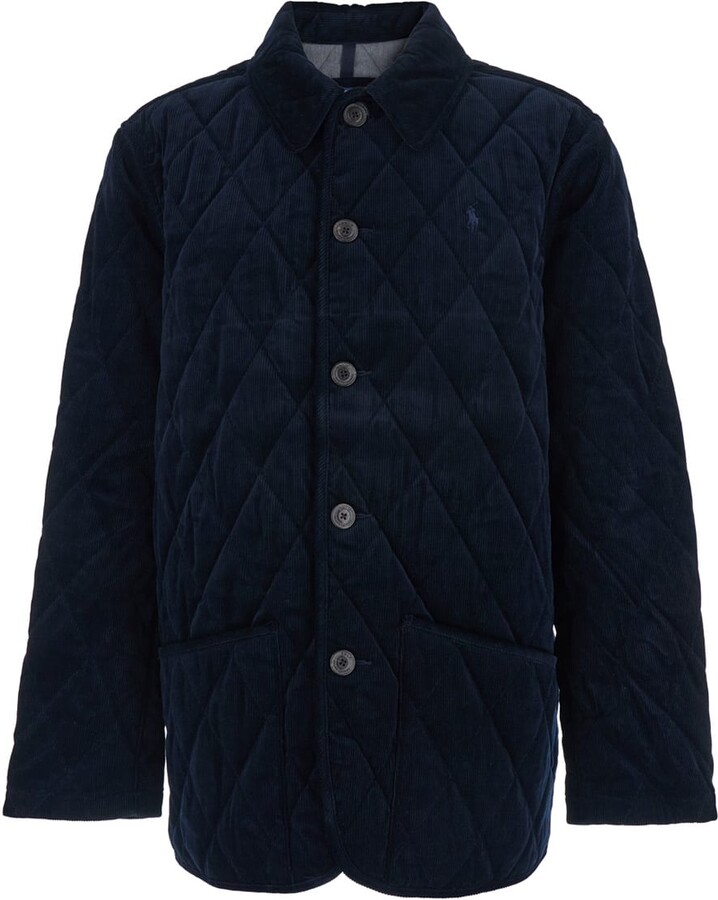 Polo Ralph Lauren Blue Jacket With Classic Collar And Pony Embroidery On The Front In Quilted Corduroy Man