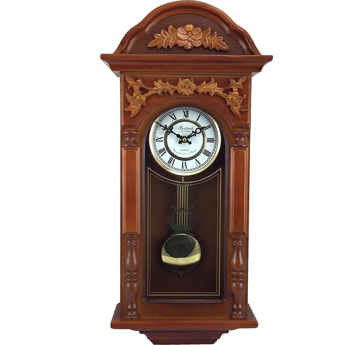 Bedford Clocks Bedford Clock Collection 27.5" Antique Chiming Wall Clock with Roman Numerals in a Padauk Oak Finish