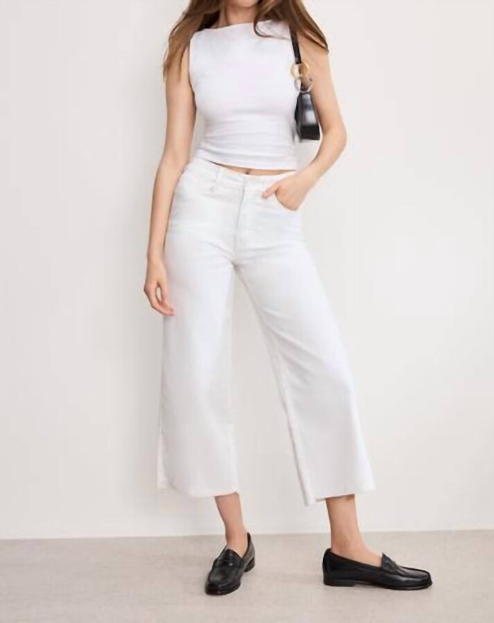 Good American Good Waist Cropped Palazzo Jeans In White