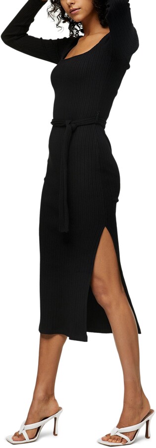 Topshop Jersey Ribbed Long Sleeve Midi Dress - ShopStyle