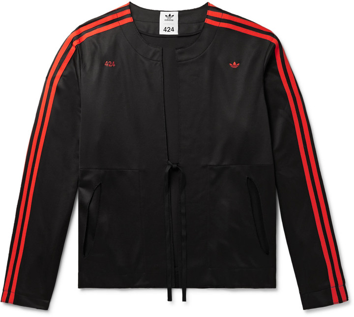 black adidas jacket with red stripes