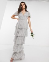 Thumbnail for your product : Maya Bridesmaid delicate sequin tiered ruffle maxi dress in silver