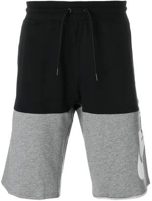Nike colour block raw edge shorts