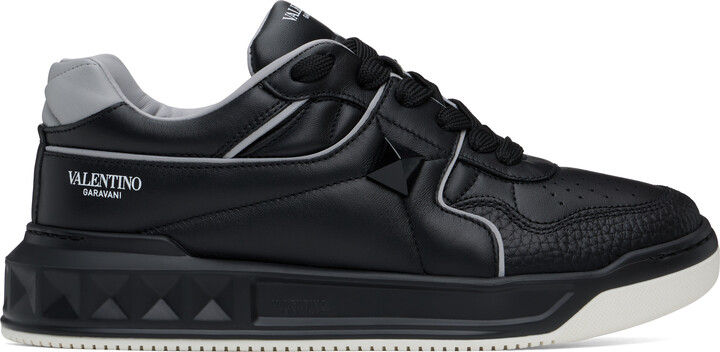 Valentino Garavani Black & Gray One Stud Low-Top Nappa Sneakers