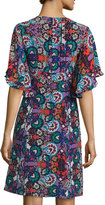 Thumbnail for your product : Nanette Lepore Flutter-Sleeve Floral-Print Silk Dress, Red/Multi