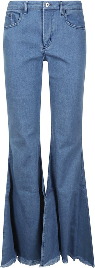 Marques'Almeida Feather-trimmed Denim Flared Jeans in Blue