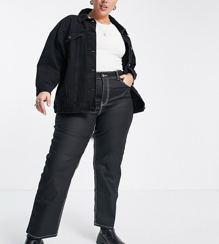 Dr Denim Plus Li high waist straight leg jeans in coated black - ShopStyle