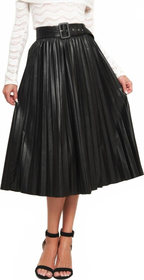 Flying Tomato Faux Leather Pleated Skirt In Black