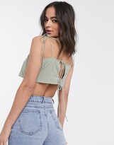Thumbnail for your product : ASOS DESIGN linen square neck cami with tie shoulder in Khaki