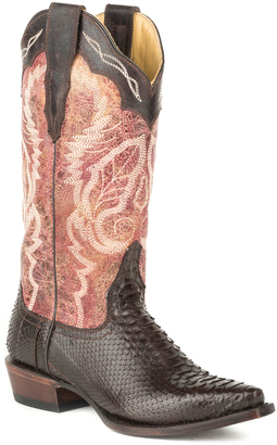 Stetson Brown Oiled Python Vamp Leather Cowboy Boot