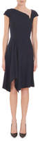 Thumbnail for your product : Roland Mouret Asymmetric-Neck Cap-Sleeve Fit-and-Flare Crepe Dress w/ Handkerchief Hem