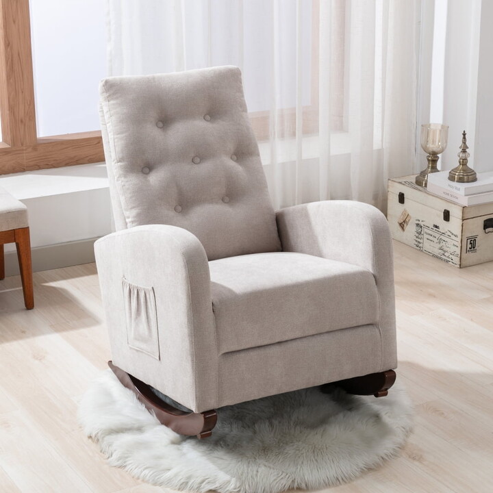 Clipeyh High Back Rocking Chair Nursery Chair for Baby Room,Modern Accent Rocker Armchair with Side Pocket, Upholstered High Back Wooden Rocking Chair for Living Room Baby Room Bedroom,