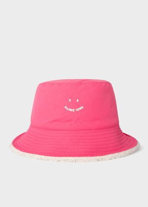 Paul Smith Women's Bright Pink 'Happy' Bucket Hat With Faux Shearling Lining