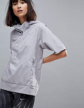 Nike Running Flex Essential Short Sleeve Jacket In Grey