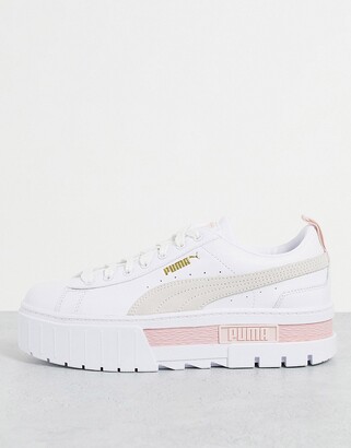 Puma Mayze trainers in white oatmeal and pink - ShopStyle