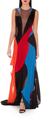 Akris Sleeveless Multicolor Gown w/ Illusion Inserts