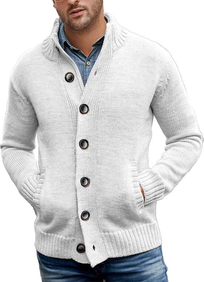 Gafeng Mens Long Sleeve Stand Collar Cardigan Sweaters Button Down Knitted  Sweater - ShopStyle