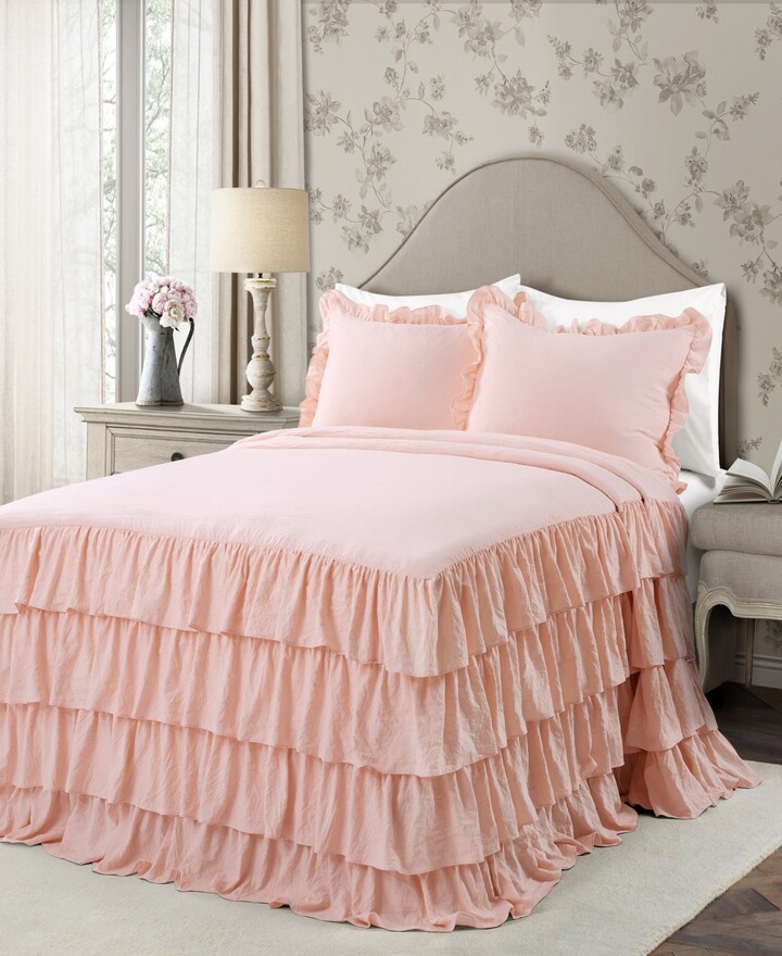 30 Long Drop CHIXIN Blush 3 Layers Ruffle Skirt Bedspread Full Shabby Chic Farmhouse Style 3 Piece Set Peach/Light Pink Lightweight