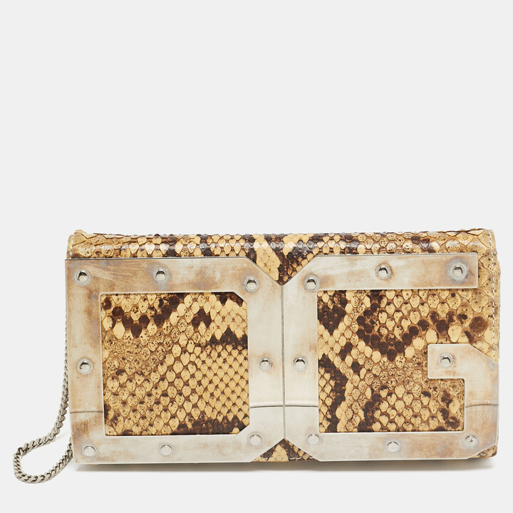 Dolce & Gabbana Cream Python Logo Wristlet Clutch