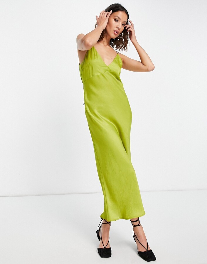 Topshop contrast straps open back satin occasion slip dress in chartreuse -  ShopStyle