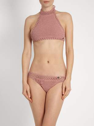 She Made Me Jannah Cheeky Crochet Bikini Briefs - Womens - Light Pink