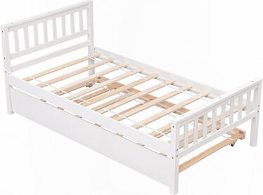 JBRHTWP8MQAPNM4E Twin Bed with Trundle, Platform Bed Frame with Headboard and Footboard, for Bedroom Small Living Space,No Box Spring Needed