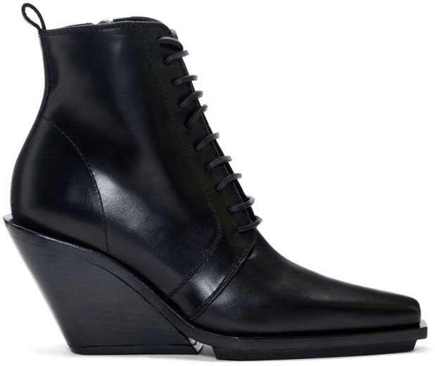 black lace up wedge boots
