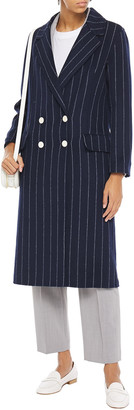 Sandro Double-breasted Pinstriped Wool And Cotton-blend Felt Coat