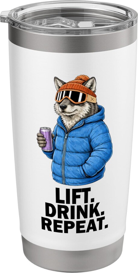 Après Ski Party Animal Motifs Gift Idea Lift Drink Repeat Wolf Animal Party Après Ski Shirt Stainless Steel Insulated Tumbler