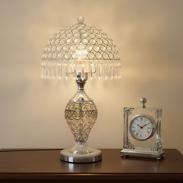 YIYIBYUSModernLuxuryDecorativeCrystalTableLampBedroomBedsideLampSilver